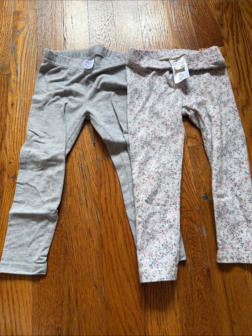 OshKosh B'gosh Girls' Gray Solid and Pink Floral Leggings